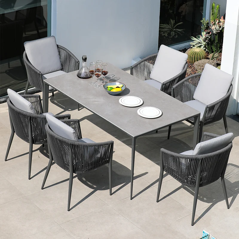 High Quality Waterproof aluminium Garden Dining Table And Chairs Rope Rattan With cushion Furniture sets Air restaurant