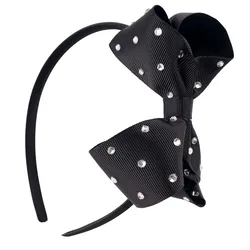 Boutique Solid Color Ribbon Bow knot Headband With Hoop Rhinestone Designer Hair Accessories for Girls Kids Hair Band