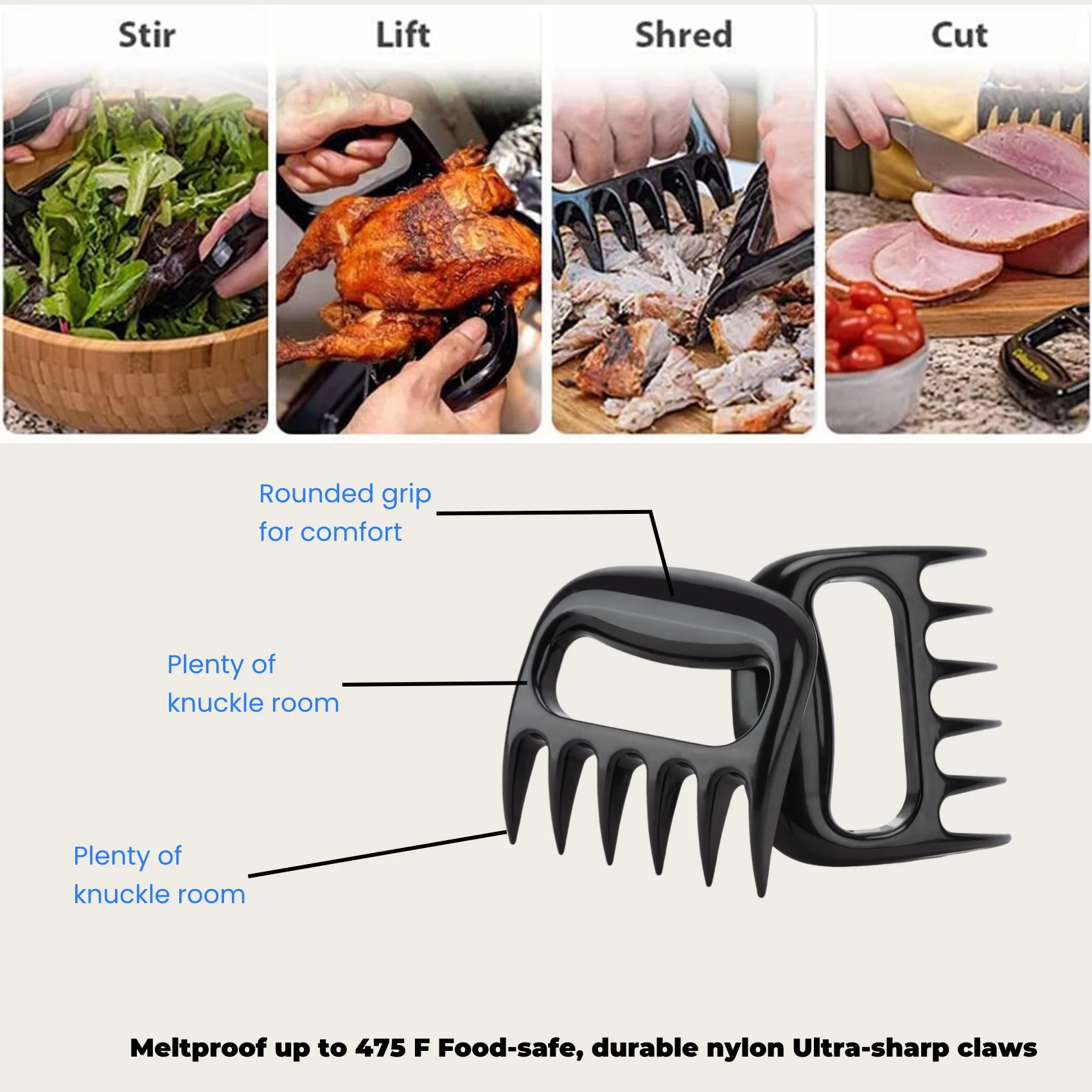 2 Pack Shredding Meat Bear Claws Meat Shredder Tool Bear Claws Chicken Shredder Smoker Grill Accessories for Turkey