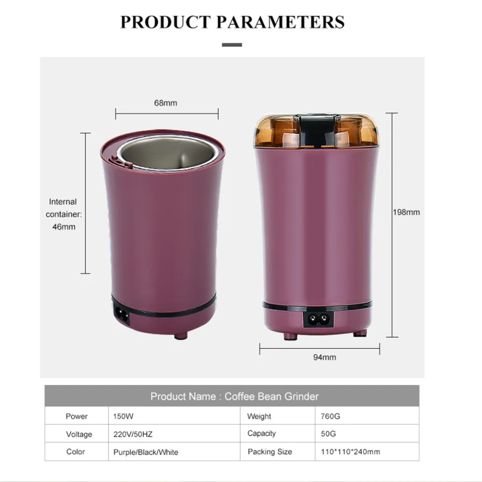 Household Powerful Mini Electric Coffee Grinder Kitchen Bean Pepper Automatic Electric Coffee Grinder