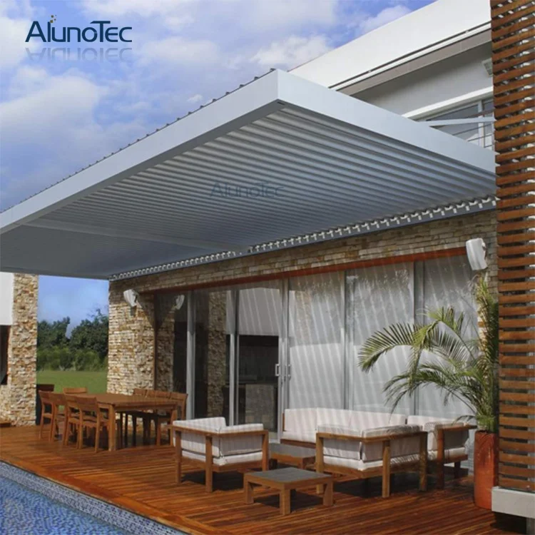 Motorized Louvers Patio Building Shading System Aluminium Pergola