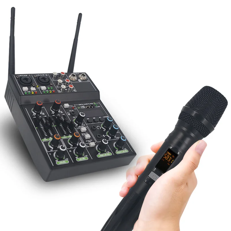 Portable Mini Mixer  For Phone Live Broadcast Home Music ProductionUSB 4 Channel Audio Mixer with wireless microphone (1600439050414)