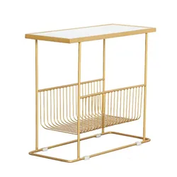 Factory wholesale gold rectangle console metal wire table with Wooden table