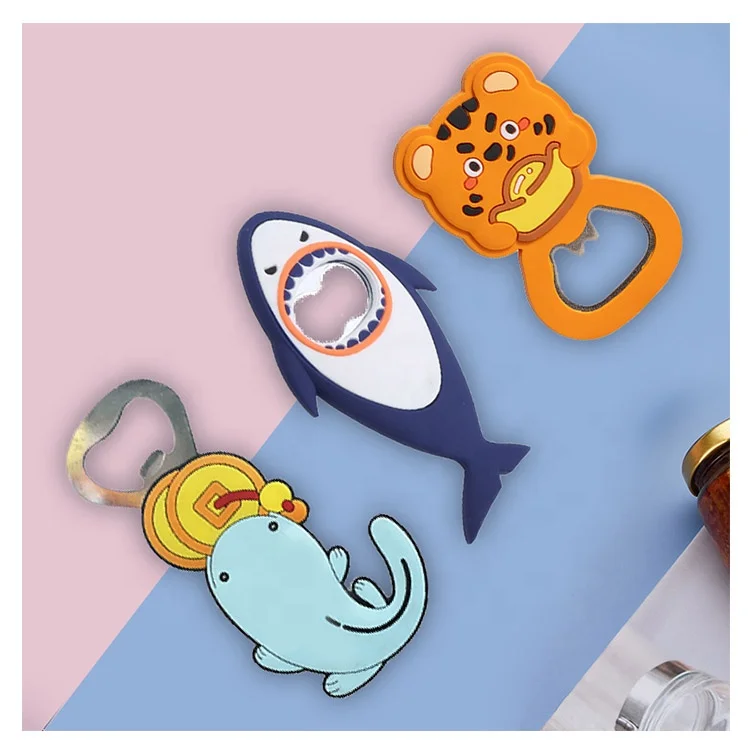Manufacturer Custom Souvenir Magnetic Soft Rubber Pvc 3D Cartoon Fridge Magnet Bottle Opener Durable Bar Beer Bottle Opener
