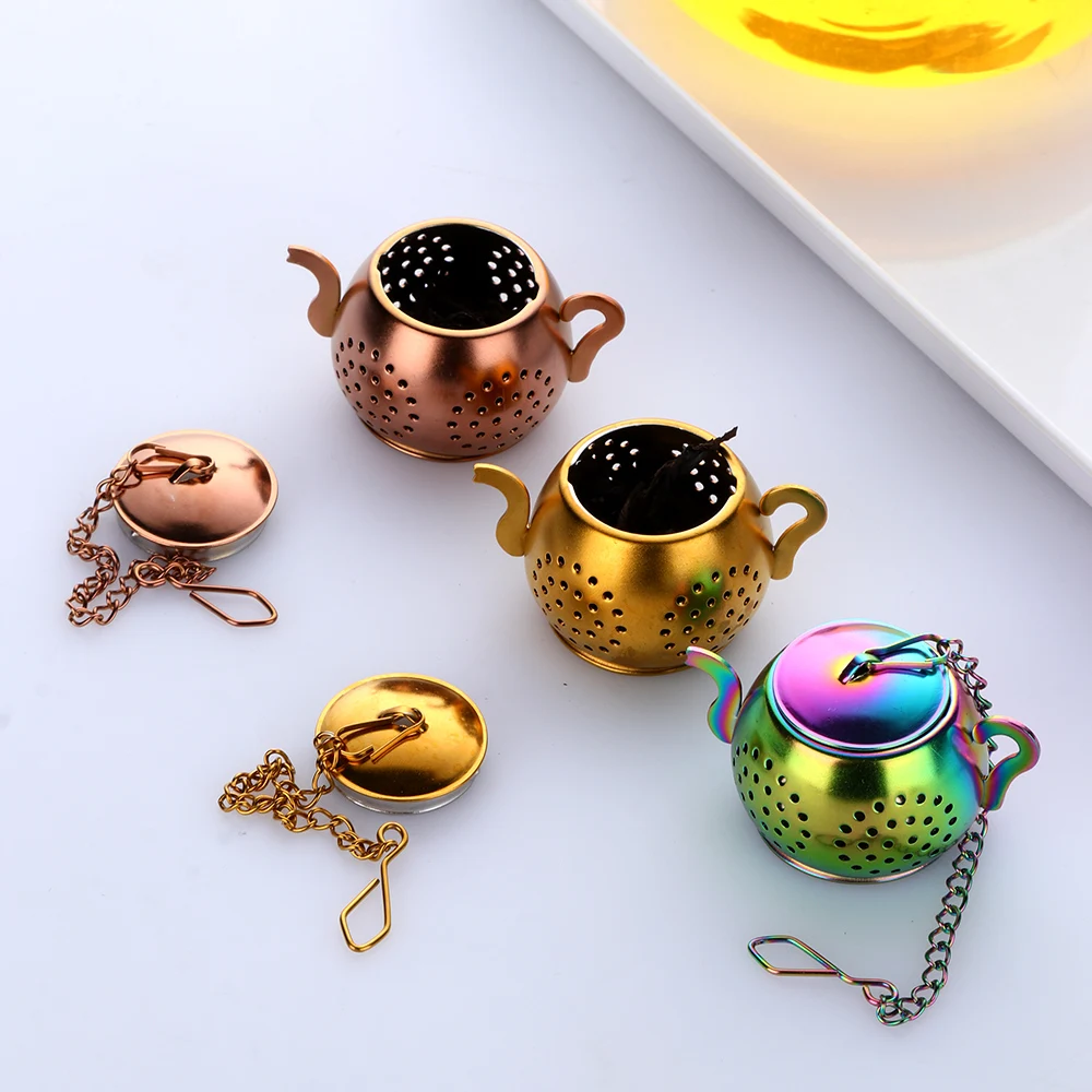 Teapot Shaped Golden Copper Titanium Plated Tea Filter Stainless Steel Infuser for Tea