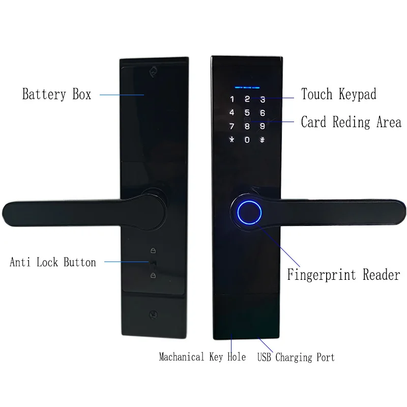 Tuya Wholesale black aluminum alloy anti pry anti-theft fingerprint electronic digital  intelligent door locks with WiFi