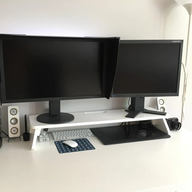 Monitor Desk Display Stand Laptop Riser Monitor Stand Wooden Notebook Desk Mount Display for PC TV Screen with Storage