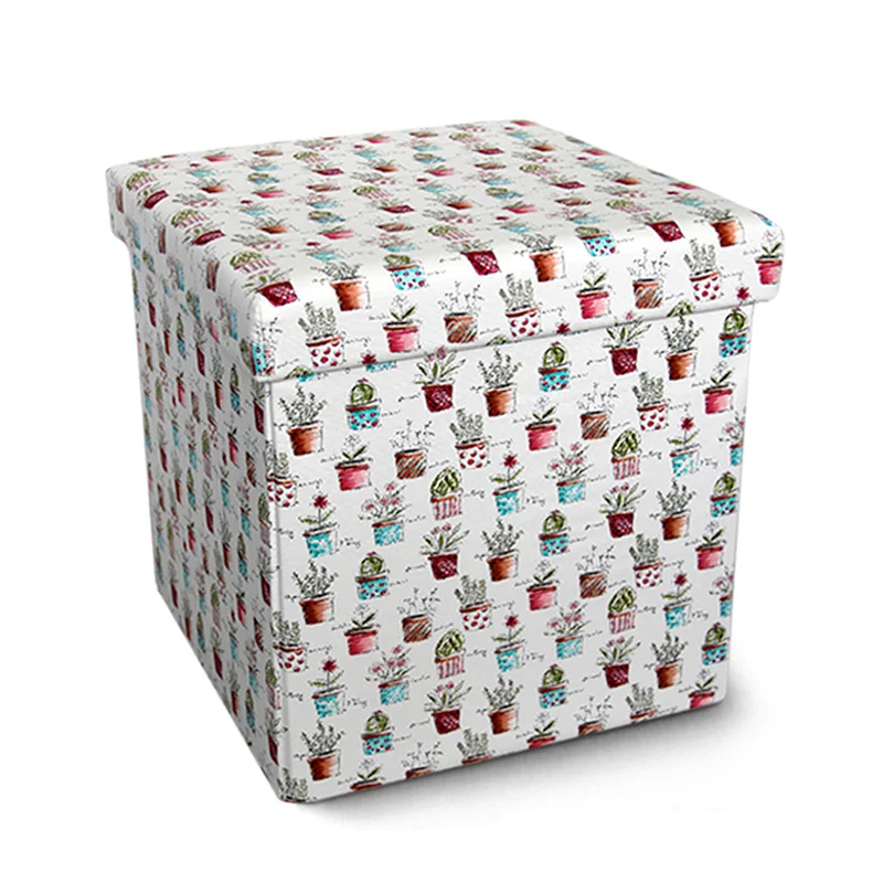 Reatai modern printed color foldable cube led living room storage stool ottoman