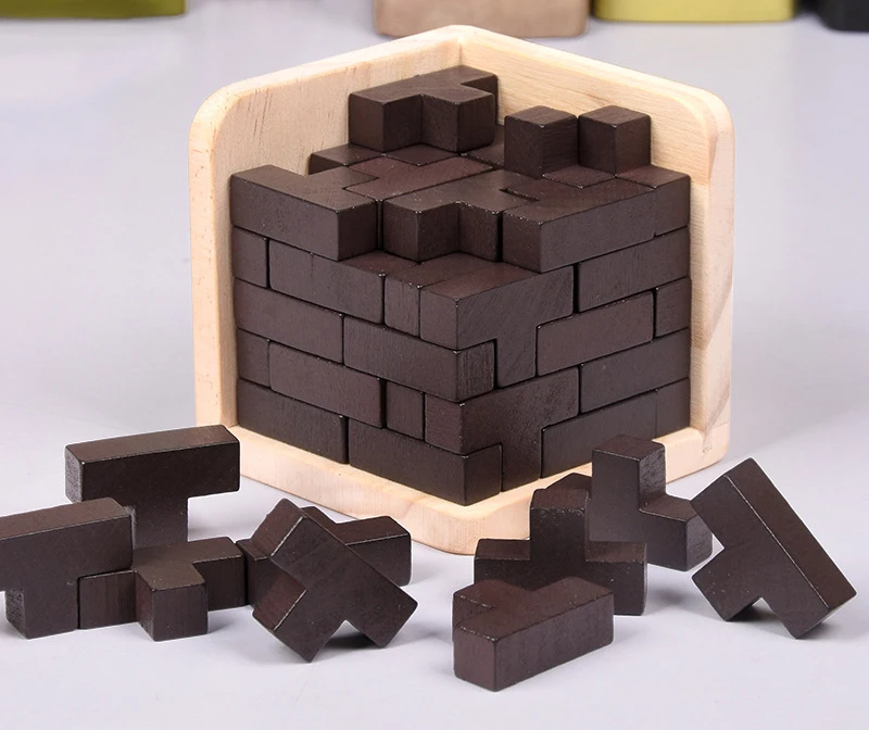 3D Wooden Brain Teaser Puzzle Luban Locking Magic Bean  54 T-Shape Pieces puzzles For Adults And Kids