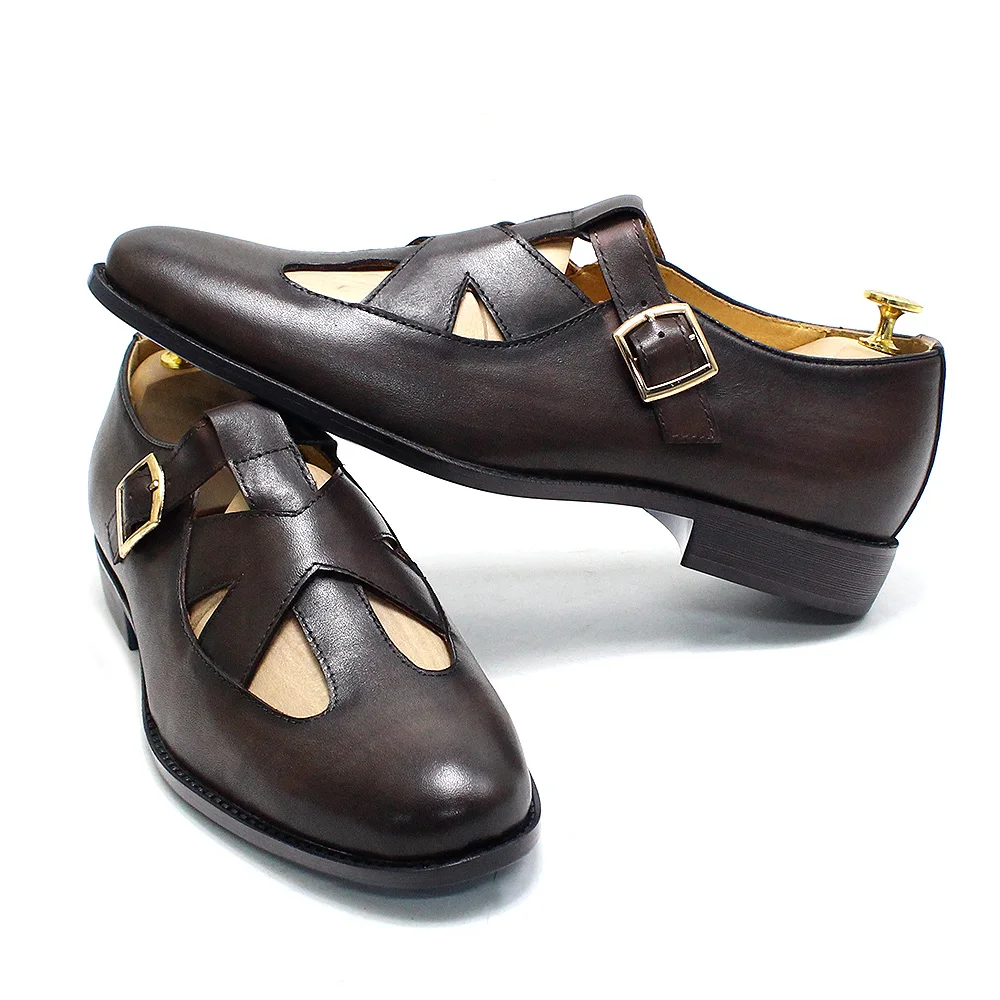 Breathable Soft Cow Leather Casual Shoes for Men Summer Buckle Strap Male Sandals Comfortable Outdoor Handmade Casual Shoes