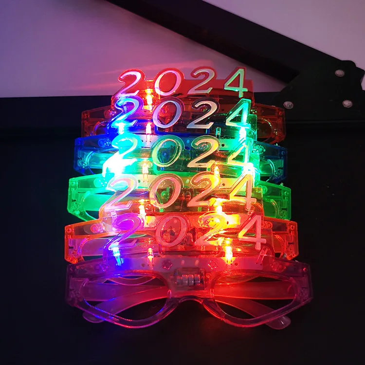 Plastic 2024 Kids LED Glasses Frame Flashing Eyeglasses For New Year Christmas Party Bar Supplies Light Up 2024 Party Glasses