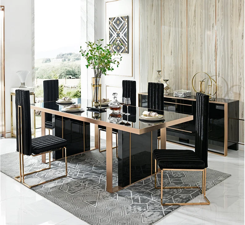 2021 Postmodern light luxury simple dining table and chair combination tempered glass table