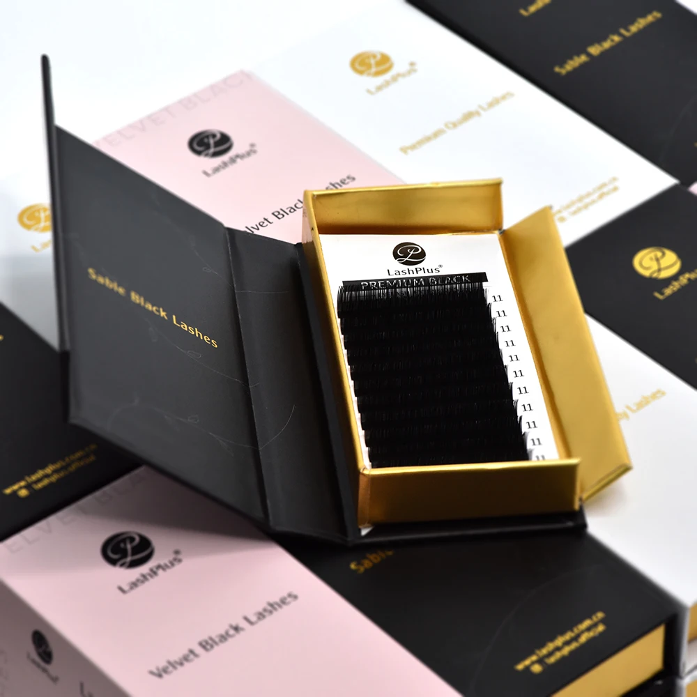 LashPlus Ultra dark eyelash 0.03 0.05 0.08 custom logo matte black cashmere lash extensions volume trays