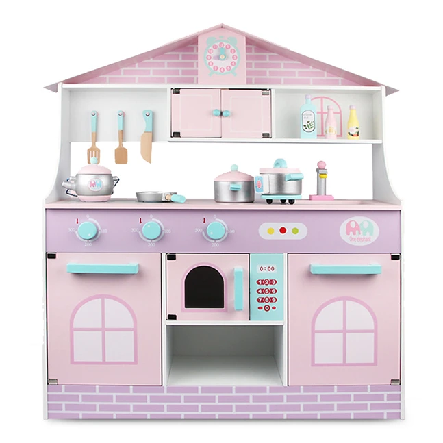 2022 New Arrival Wooden Cooking Utensils Kindergarten pink kitchen toys Princess girls wooden kitchen set wooden toy house