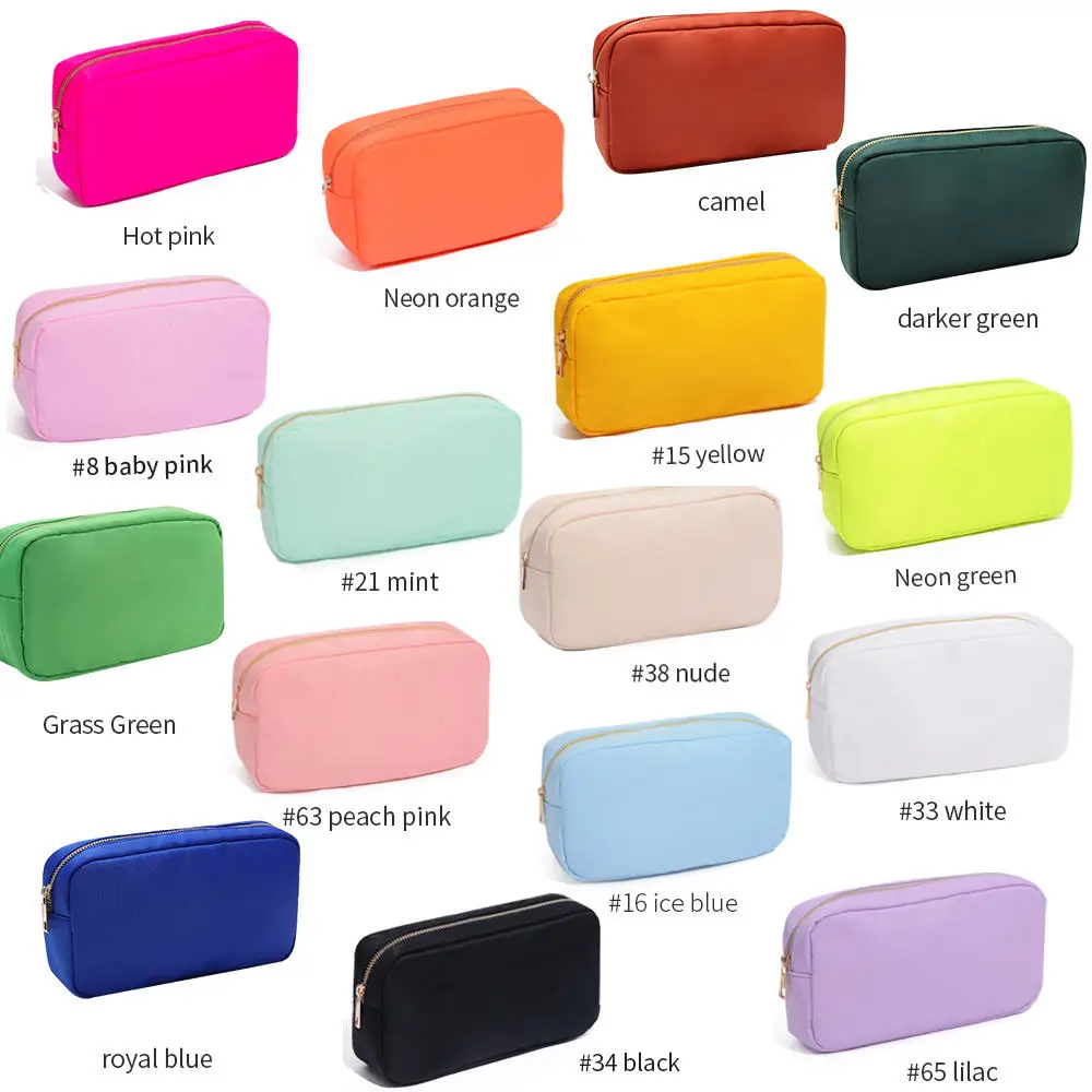 Keymay Stock Fast Ship DIY Cosmetic Bag with Chenille Letter Patches Makeup Bag Valentine Gift Nylon Pouch Bag for Travel