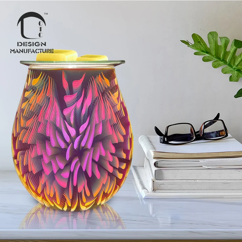 low price 3D Glass Electric Oil Warmer Wax Tart Burner Perfect Aroma Decorative Lamp
