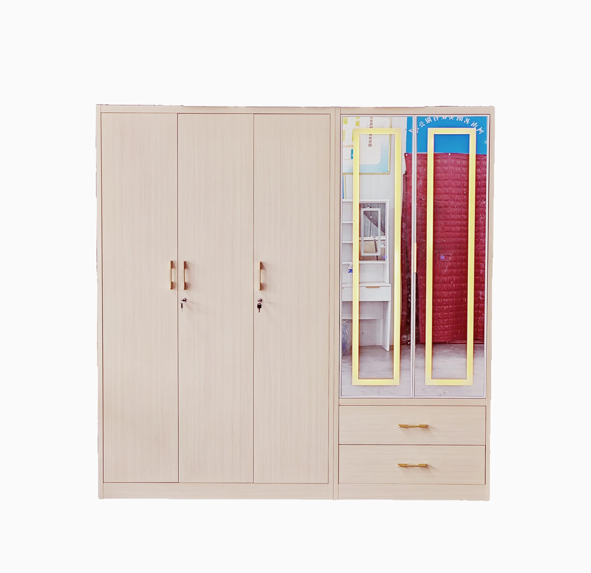 LED Lighting Set Metal Wardrobe 5 Door Patterns Closet Lemari Pakaian Steel Almirah LED Storage Cabinet Bedroom Mirror Wardrobe
