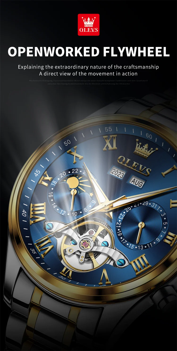 OLEVS 7005 classic dongguan men mechanical watch original Stainless steel band Waterproof automatic storage Casual watch design