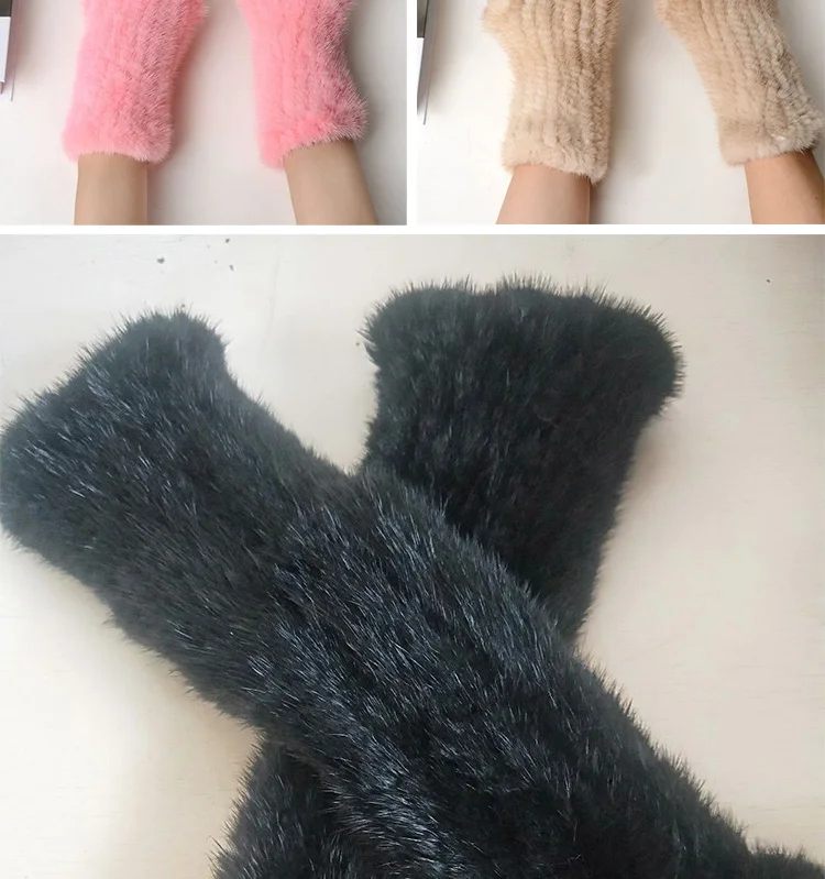 Knit Fur Hand Warmer Mittens