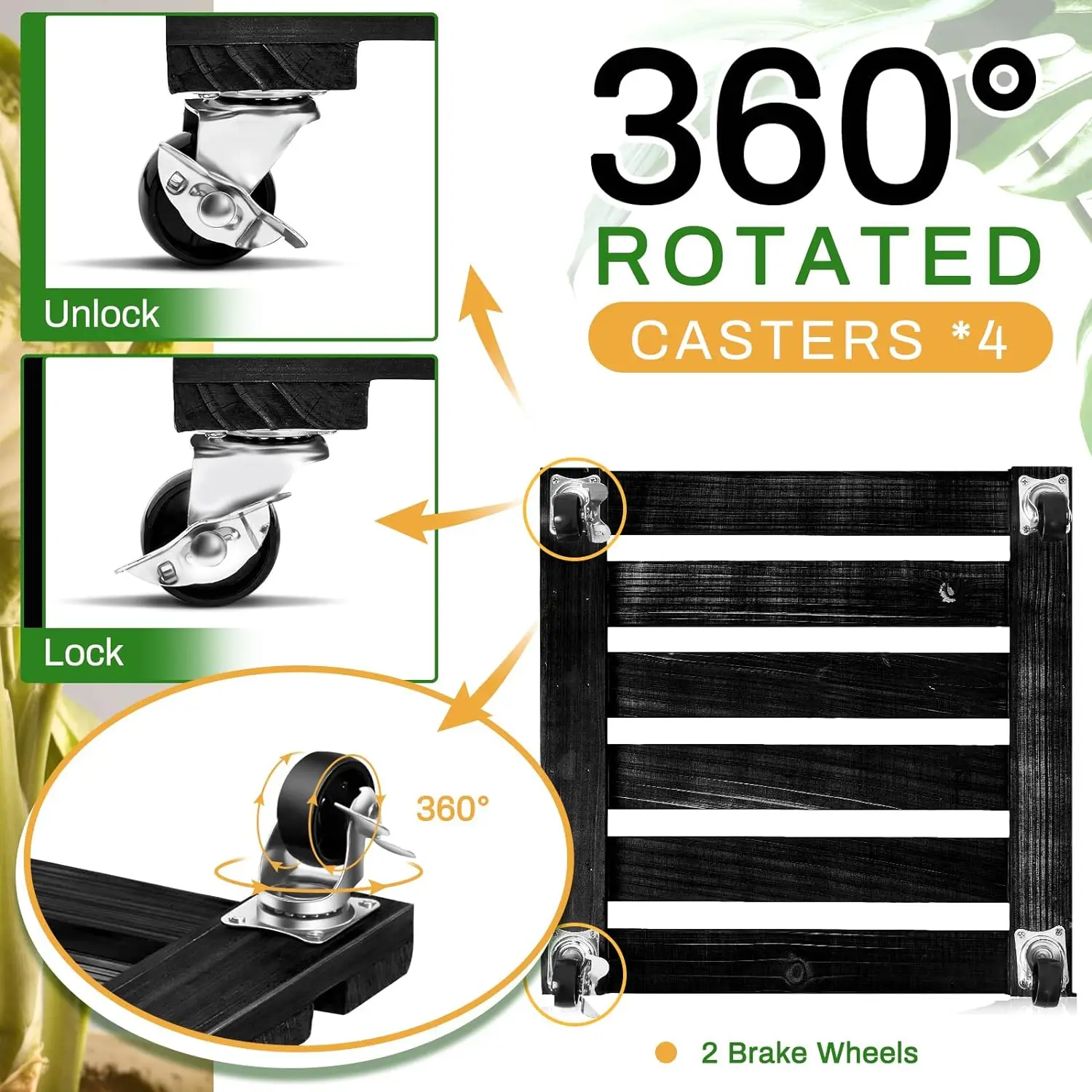 8 Pack Heavy Duty Rolling Plant Stand Roller Base Potted Plant Dolly for Outdoor Indoor Patio Planter