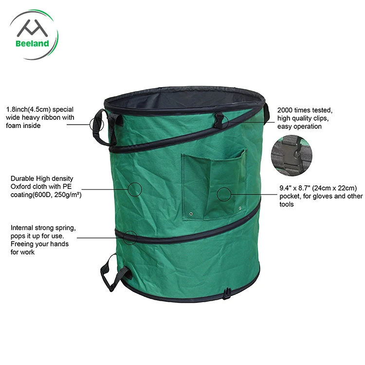 Custom Collapsible 30 Gallon Canvas Garden Waste Bag Pop up Reusable Yard Leaf Bag Holder