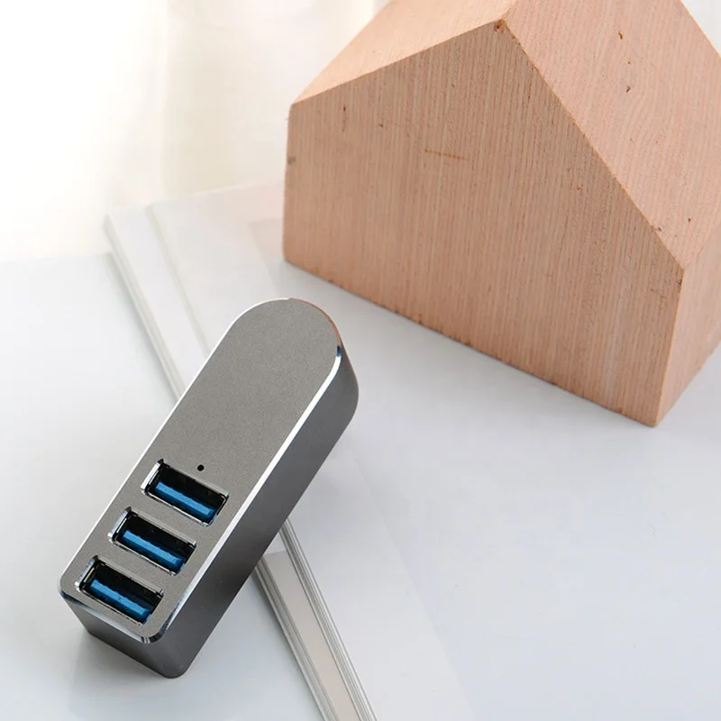 Gray 3 Port Factory hot sale  Aluminum Mini High Speed 180 degree rotation usb 3.0  Hub adapter for Mac PC