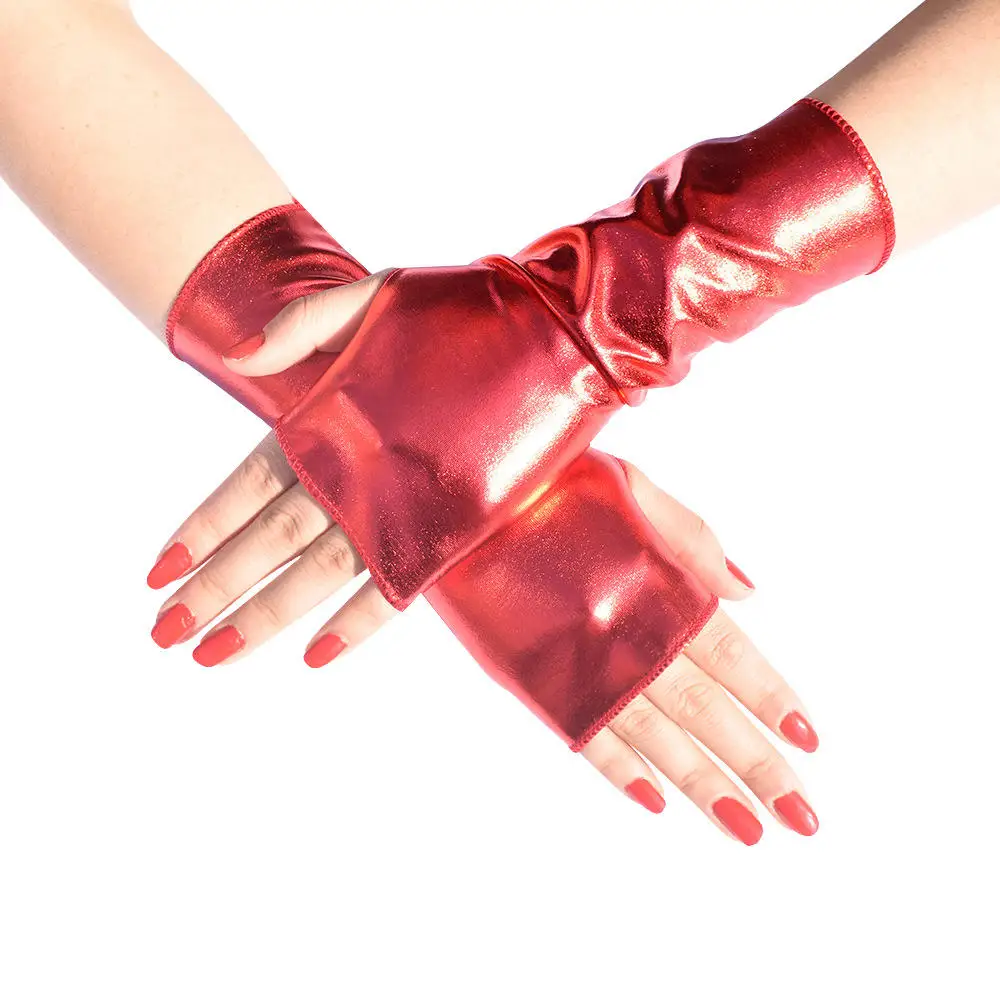 Unisex Gloves Sexy Etiquette Gloves Leather Metallic Glove Leather Silver Gold Red Evening Party Performance