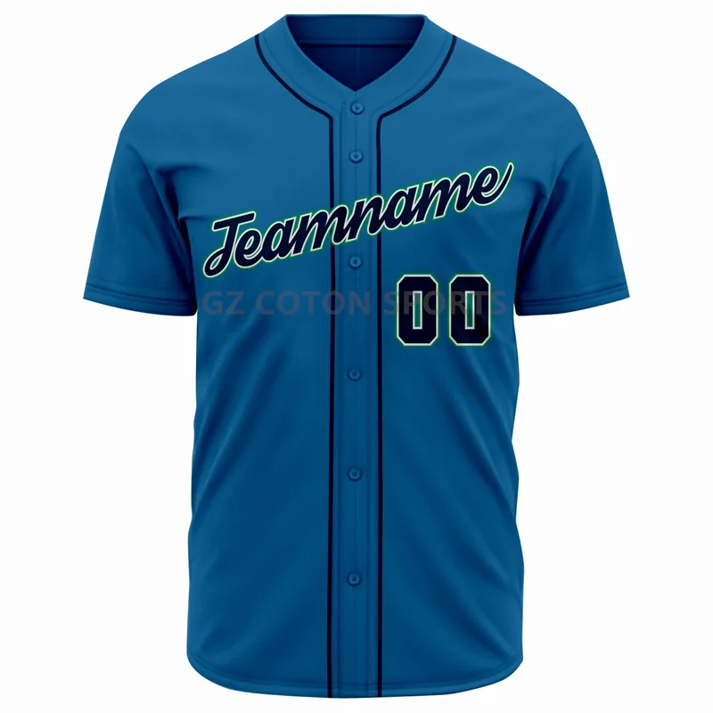 China Factory sublimation button up sublimation softball men jersey baseball tee shirt blue baseball uniform
