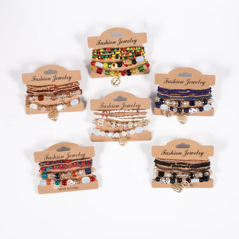 6 Sets Bohemian Stackable Bead Bracelets for Women Stretch Multilayered Bracelet Multicolor Boho Jewelry Bracelet Lucky Gift