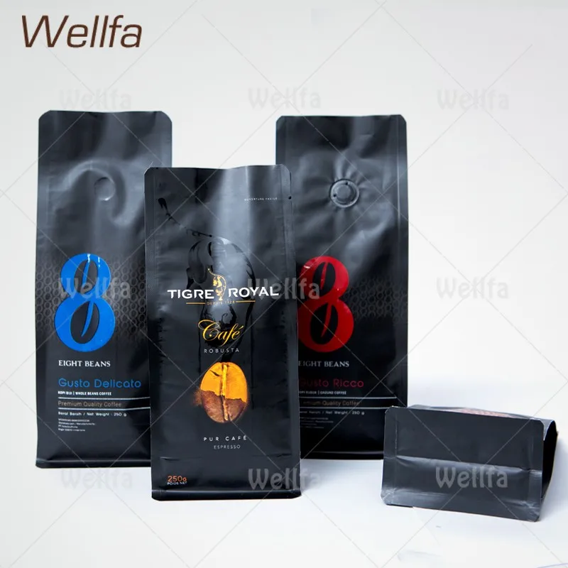 Block Bottom Coffee Bag Packaging With Air Valve & Pocket Zipper