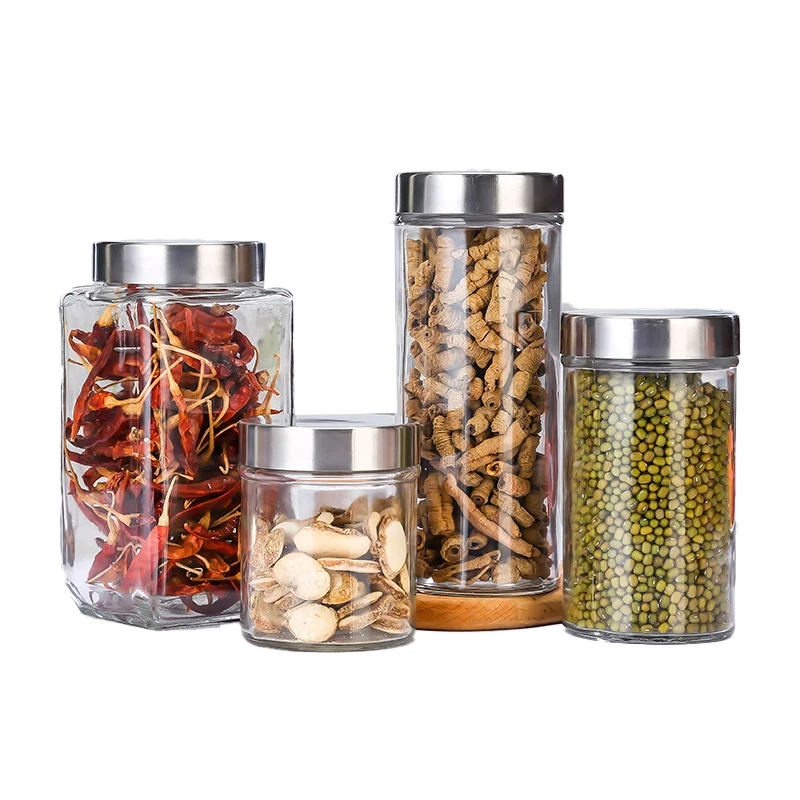 Factory Direct Sale Screw Aluminum Cap Moisture Proof Container Storage Glass Storage Jars