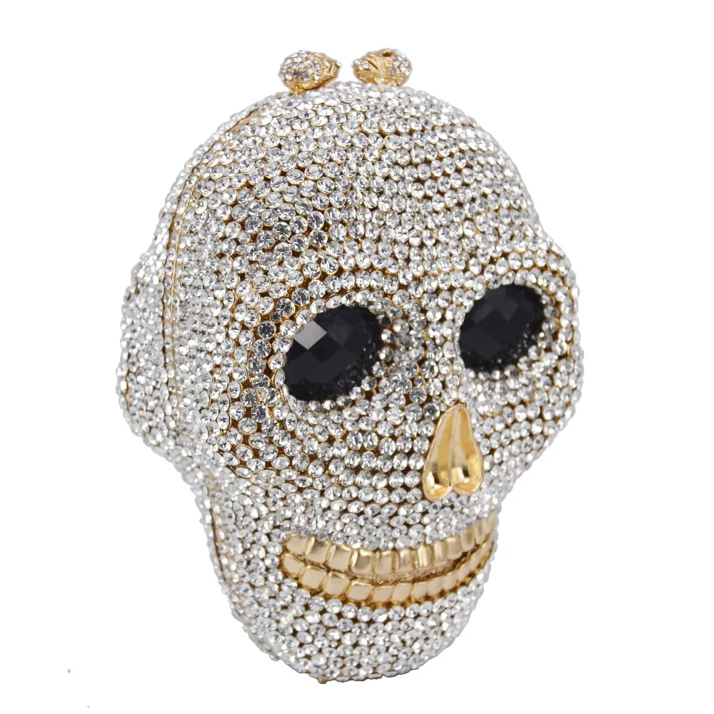Designer Skull Clutch Bags Women Evening Purse Wedding Bags Crystal Chain Gold Silver Day wallet