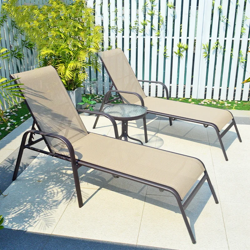 Factory custom outdoor beach chair Garden lounge folding chair Hotel Pool nap chair Portable pool waterproof sun protection bed