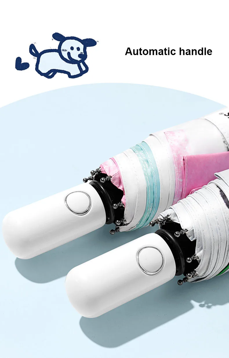 Compact 3-Folding Black Pongee Travel Umbrella Water-Proof Auto Open Closed Fiberglass Fully-Automatic Country Rain Sun