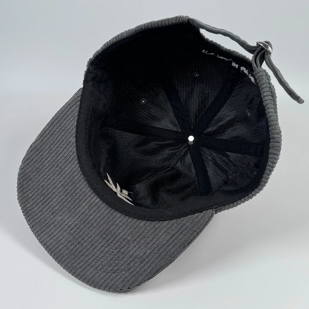 High quality Custom cap corduroy fabric Flat bill unstructured embroidered snapback hats Vintage grey 5 panel baseball gorras