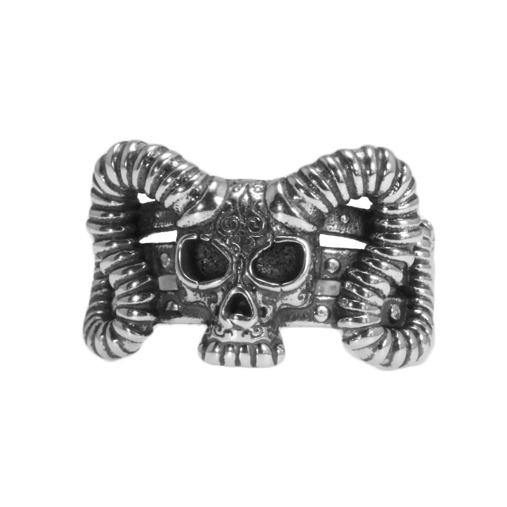 Vintage 925 Sterling Silver Skull Rings For Men Retro Punk Rock Demon Head Trident Engraving Motorcycle Biker Ring