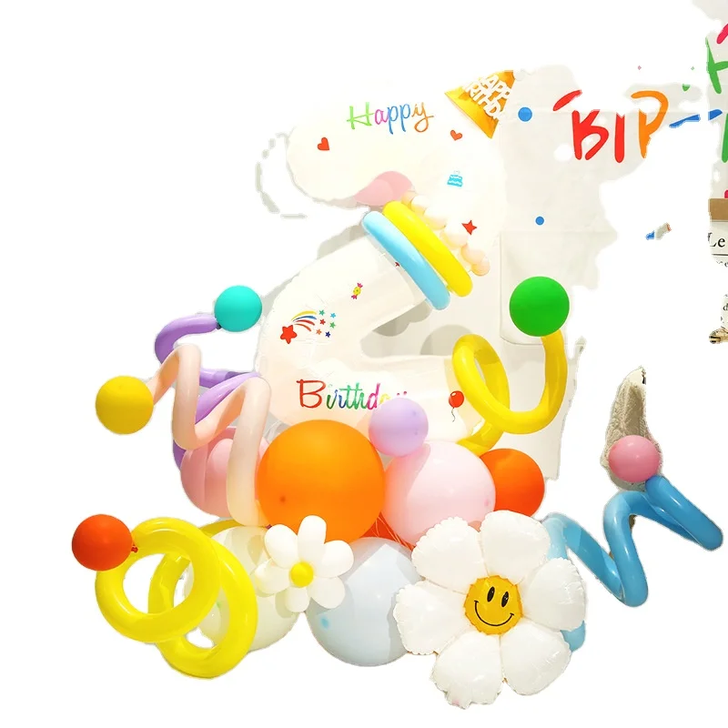 32 inch White Number Balloon with Macaron Balloon Kids Birthday Party Balloon Decoration Set
