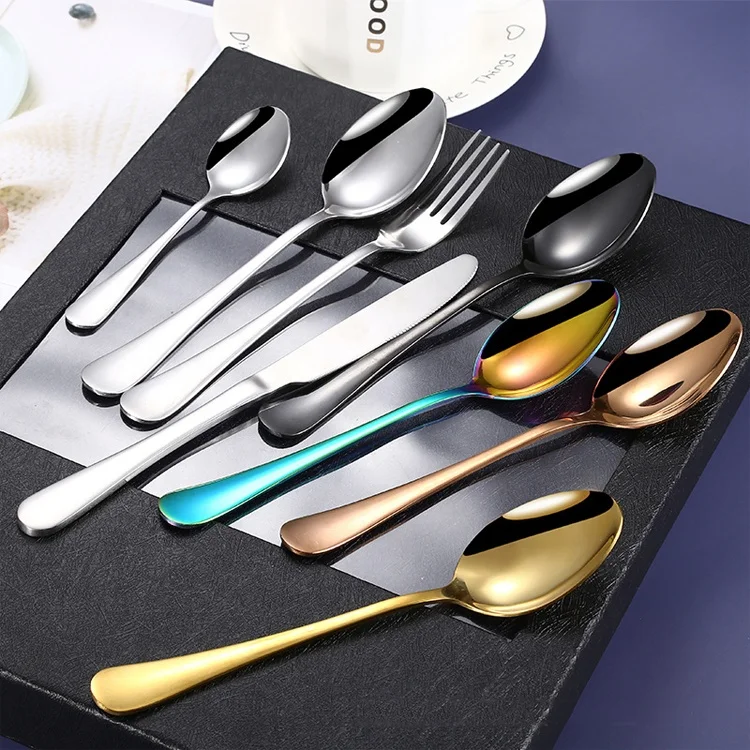Stainless Steel gold plated 24pcs Cutlery wholesale Luxury spoon and fork reusable 24-piece gift box Flatware Set