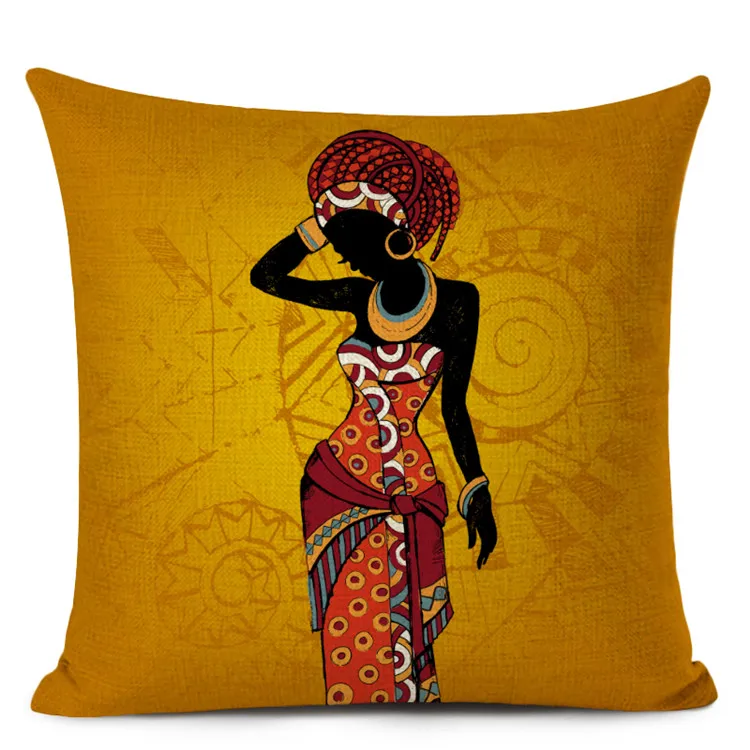 Fashion African Black Working Women Home Art Decoration Sofa Throw Pillow Case Cotton Linen Cushion Cover 45x45cm