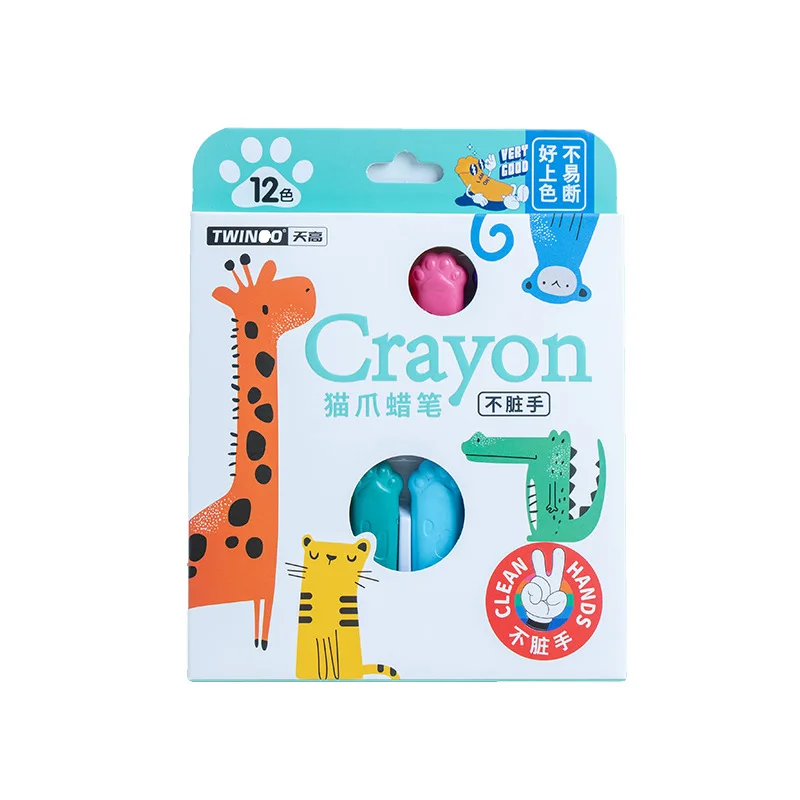 Cat paw series crayon 12 colors art drawing pastels wax pencil creative design