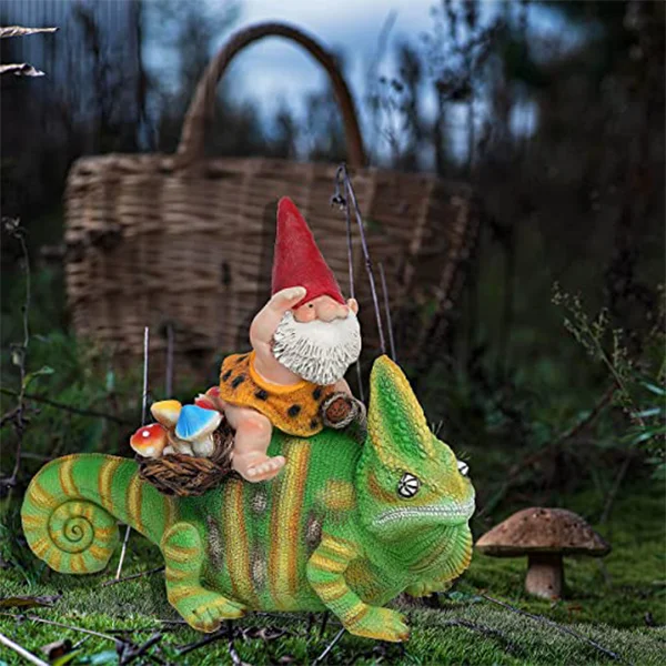 Custom Wholesale Garden Gnome Statue Funny Gnome Riding Lizard Garden Art Outdoor Mushroom Gnome Figurines Decor for Yard