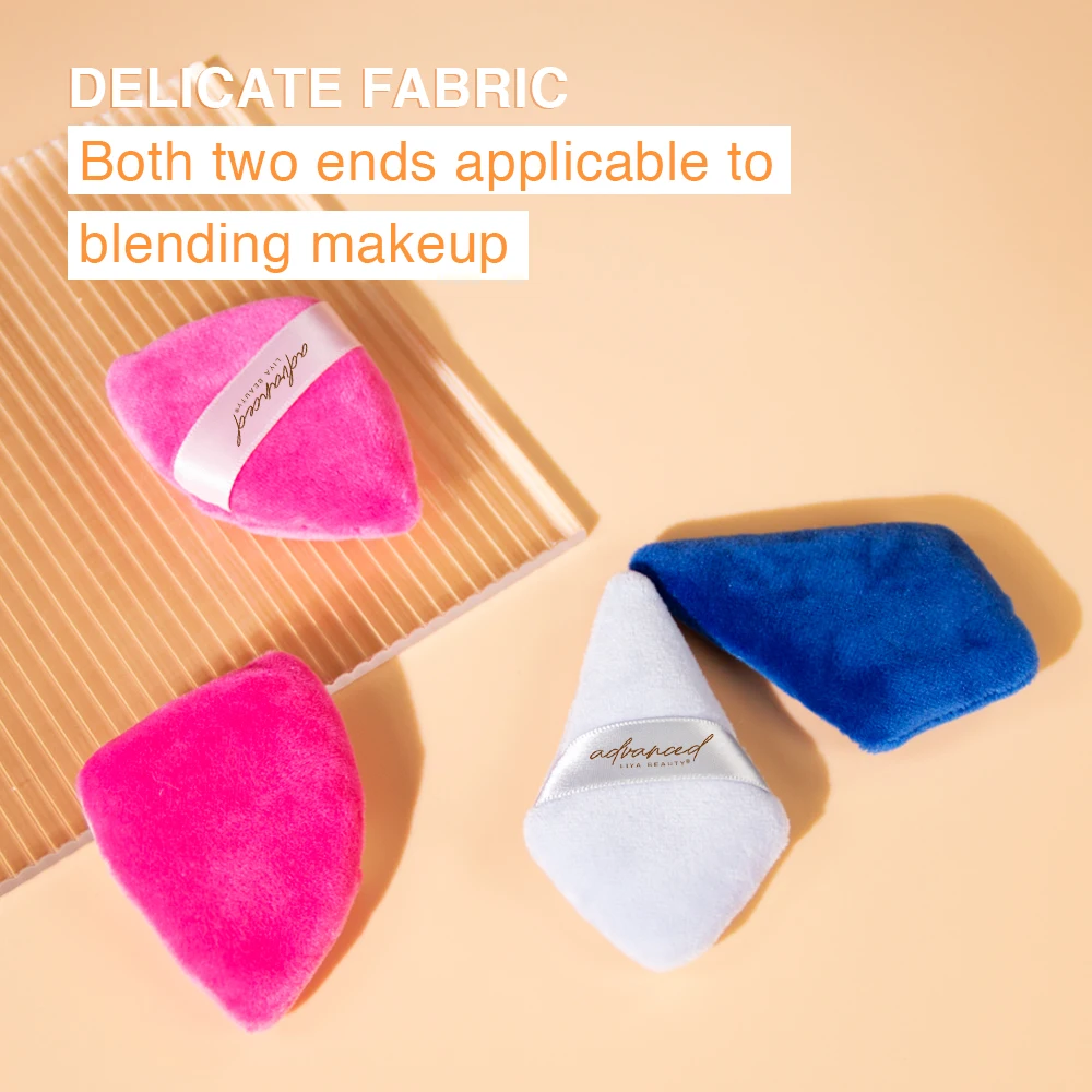 Private label custom logo factory supply Dark blue powder triangle velour cotton puff