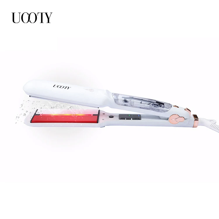 UOOTY steam hair iron 2 inch Titanium plate flat iron 450 degree infrared ionic steam hair straightener