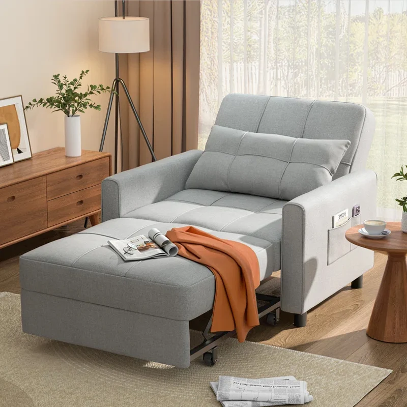 PinZhi Home Custom Velvet Fabric Soft Upholstered Convertible Folding Lazy Single Sofa Bed Furniture