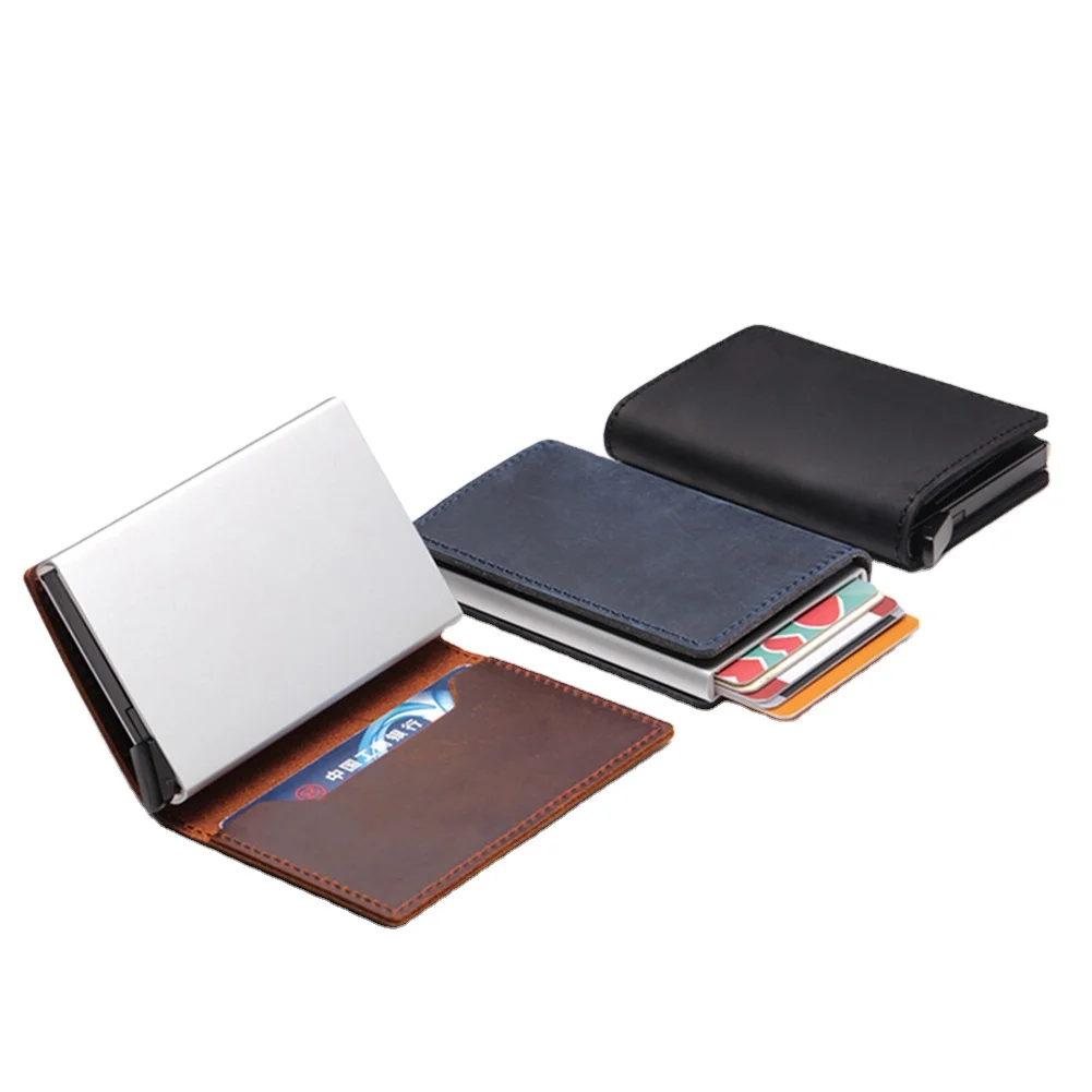 Custom LOGO Pop Up leather Credit Card Wallet Cowhide RFID Blocking Wallet Mens business Card Holder