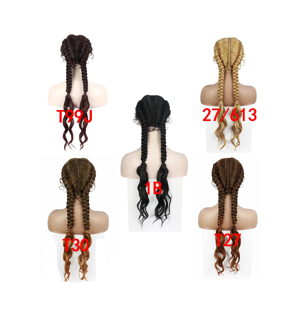 AIFANLIDE High Quality 30 inches Braid Synthetic Wig 2 Braids Hair Hand Braided Synthetic Lace Front Wigs
