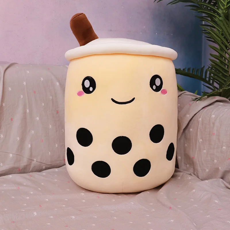 Wholesale Unisex Soft Stuffed Cartoon Bubble Boba Plush Pillow Toy PP Cotton Filled Bubble Milk Tea Bear Smiley Style