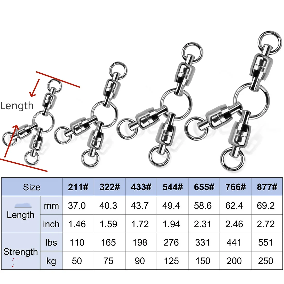 High strength stainless steel 3 way fishing swivel ball bearing swivel Saltwater Tackle Accessories Trolling Line Lure Connector