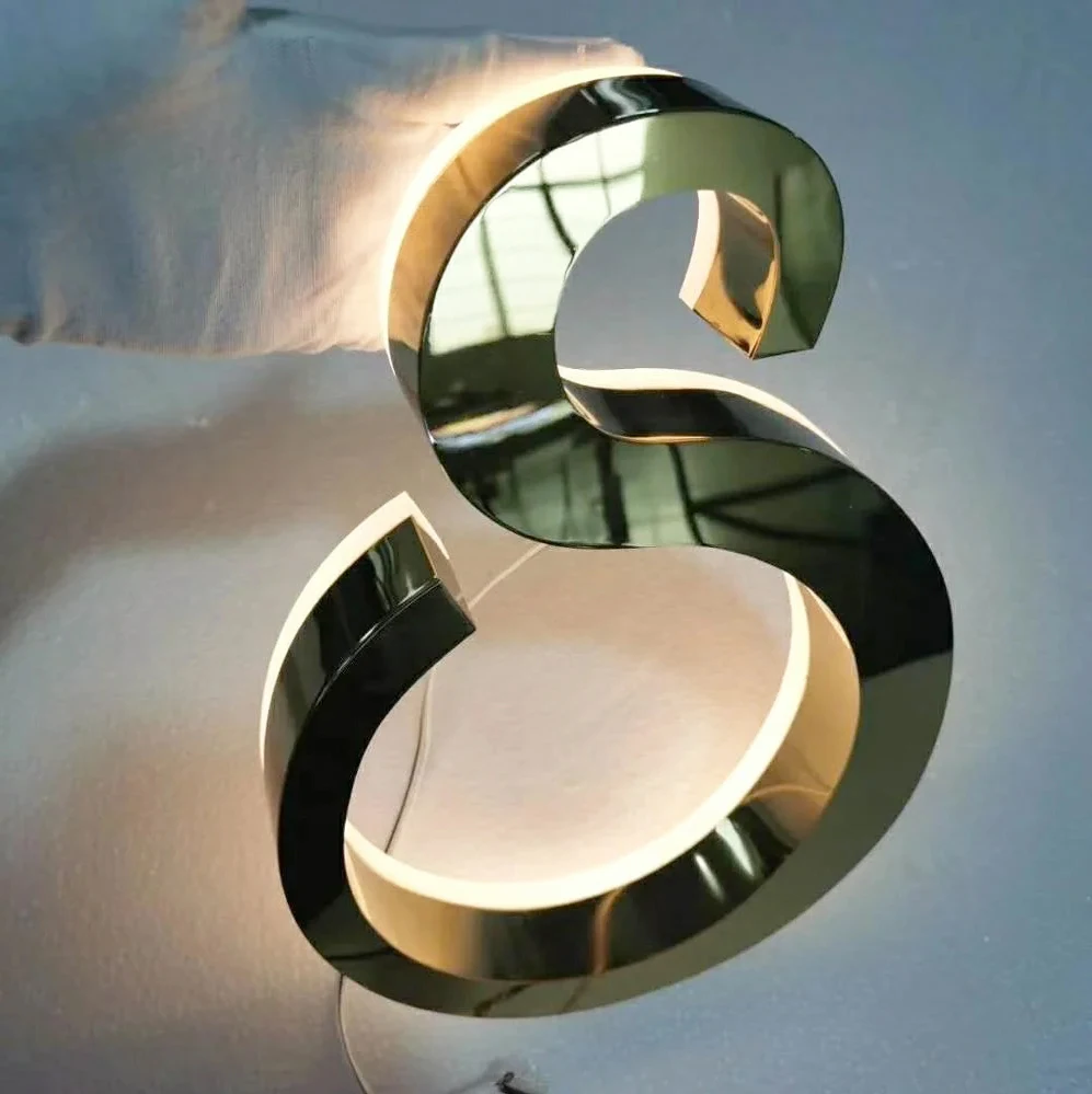 Custom Outdoor Restaurant Names And Logo Light Up Letters 3D Gold Stainless Steel Channel Letter Sign
