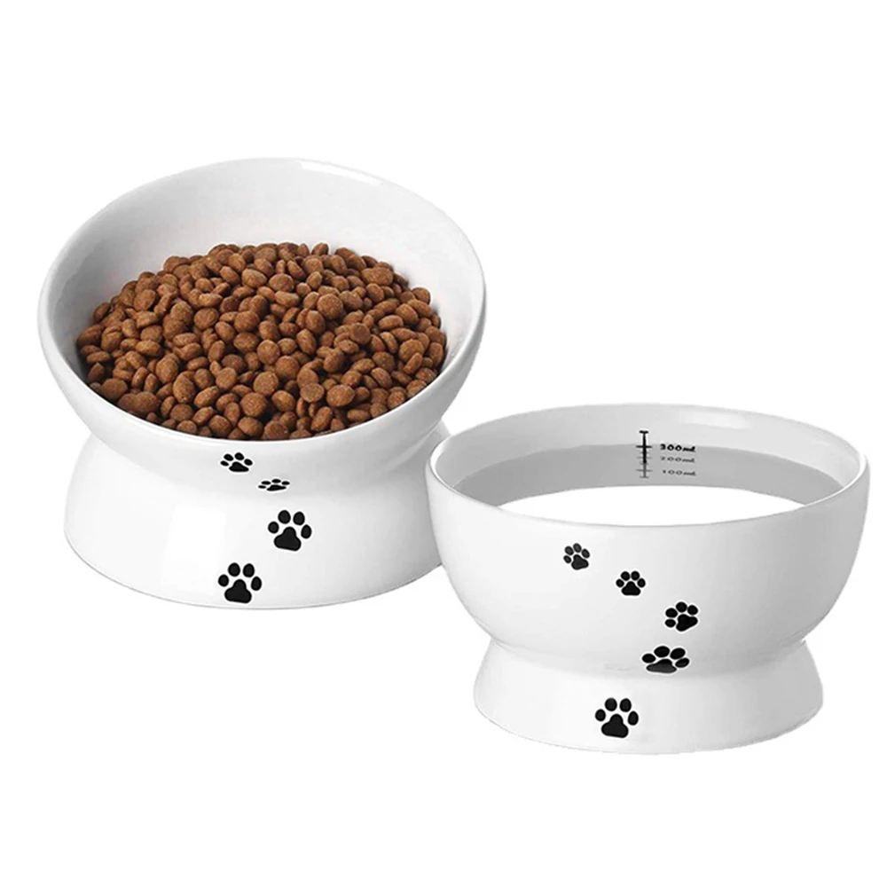IKITCHEN 2023 Hot Sale Raised Cat Water Bowl Protect Spine Elevated Dog Food Bowls Ceramic Cat Dog Bowls Customization